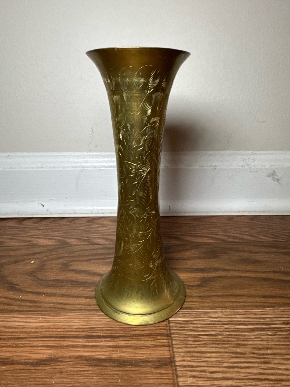Brass-Tone Floral Etched Bud Vase -